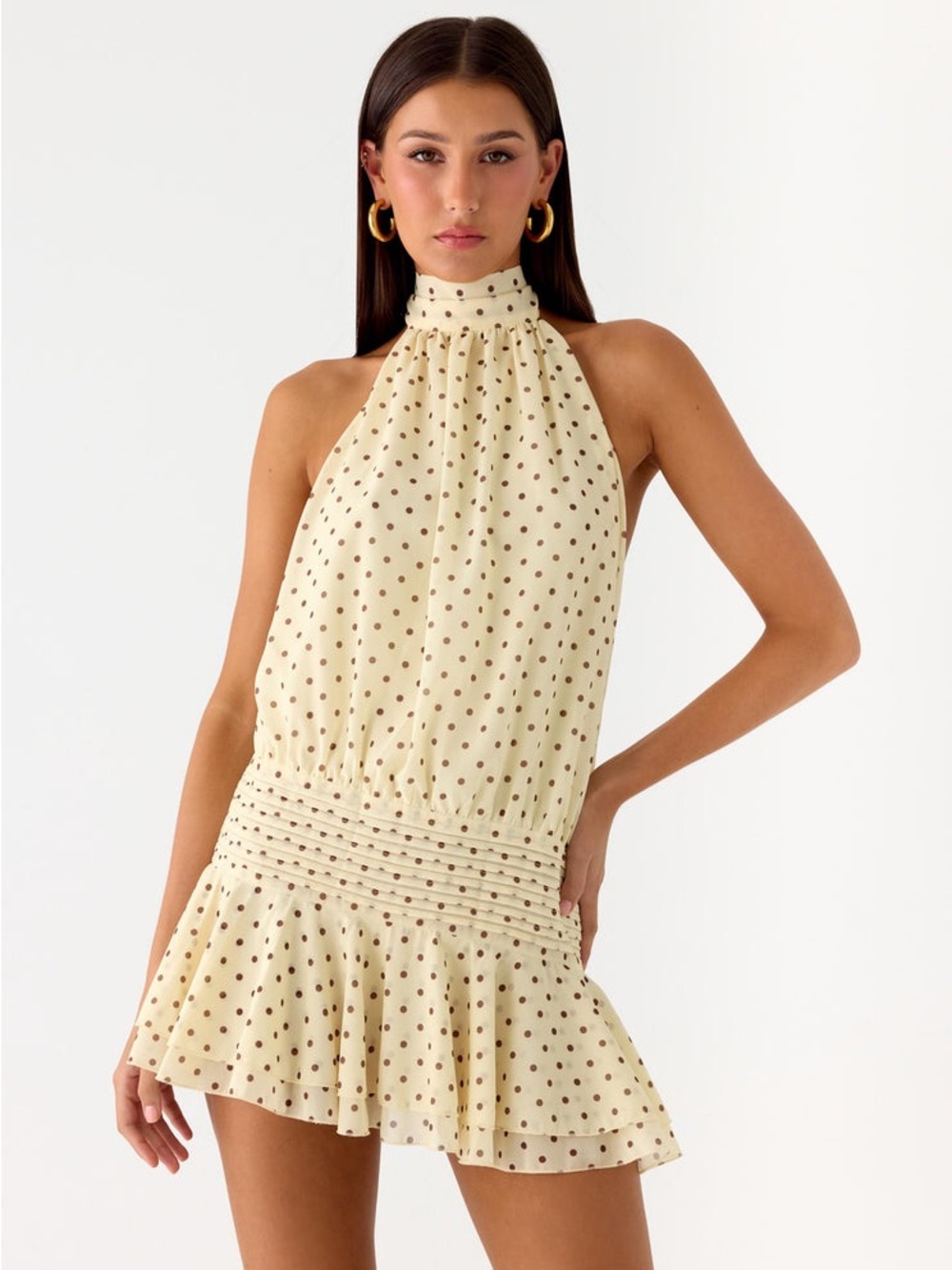 Peppermayo Willow Chiffon Mini Dress - Yellow Polkadot - Size 2